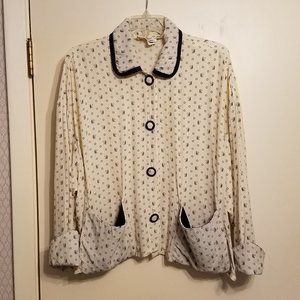 1990's Janice McCarty Bulldog rayon swing top/jacket, cream black